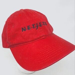 Vintage 90s Nike Red NETJETS Hat Bel Ro Back Adjustable Cotton Baseball Cap Rare
